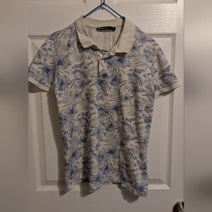 Floral Blue and White Polo Shirt